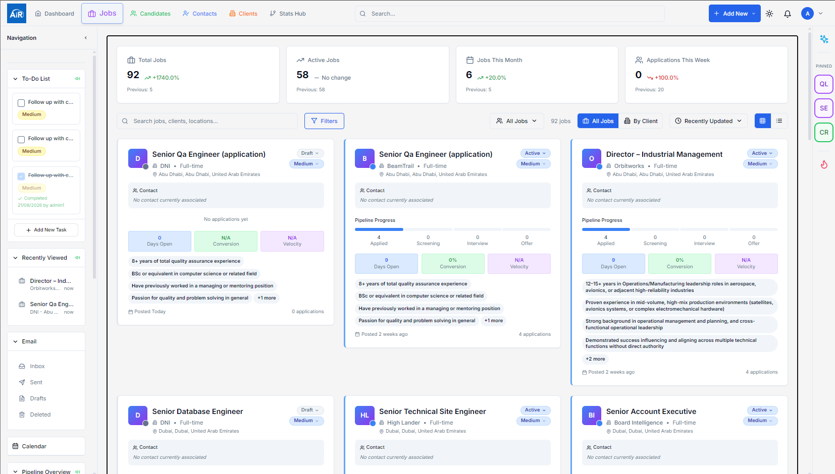 Jobs dashboard card view